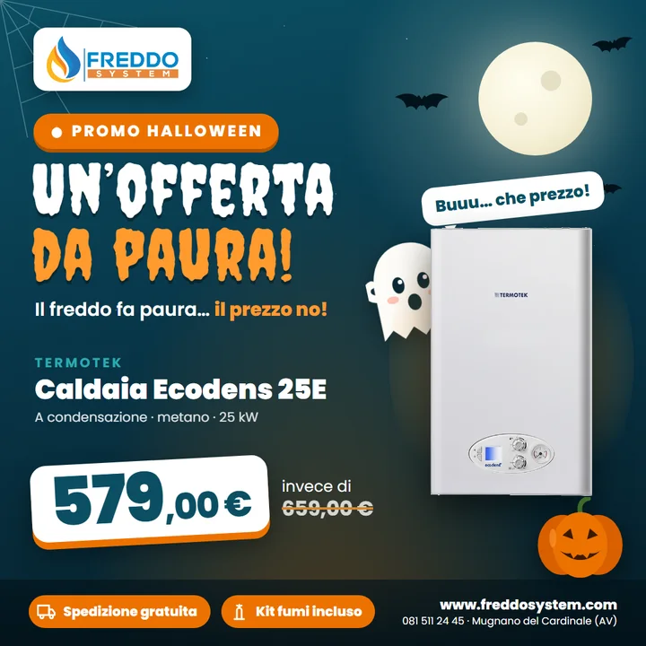 Promo Halloween: caldaia Termotek Ecodens 25E a 579 euro invece di 659, spedizione gratuita e kit fumi incluso
