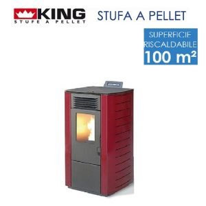 STUFA A PELLET 10 KW MOD. KING 118 BORDEAUX PER AMBIENTI FINO A 100 MQ – NEW