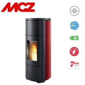 STUFA A PELLET CANALIZZABILE MCZ FLOW COMFORT AIR 10 M1 10 KW IN ACCIAIO CON RIVESTIMENTO IN CERAMICA BORDEAUX - NEW 2020