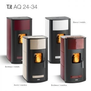 UNICAL T.IT AQ 24 TERMOSTUFA A PELLET AD ARIA IN ACCIAIO KW 24 BORDEAUX  MAIOLICA