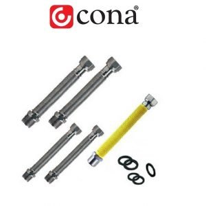 KIT 5 FLESSIBILI IN ACCIAIO CERTIFICATO ALLACCIAMENTO RACCORDI CONA PER CALDAIE